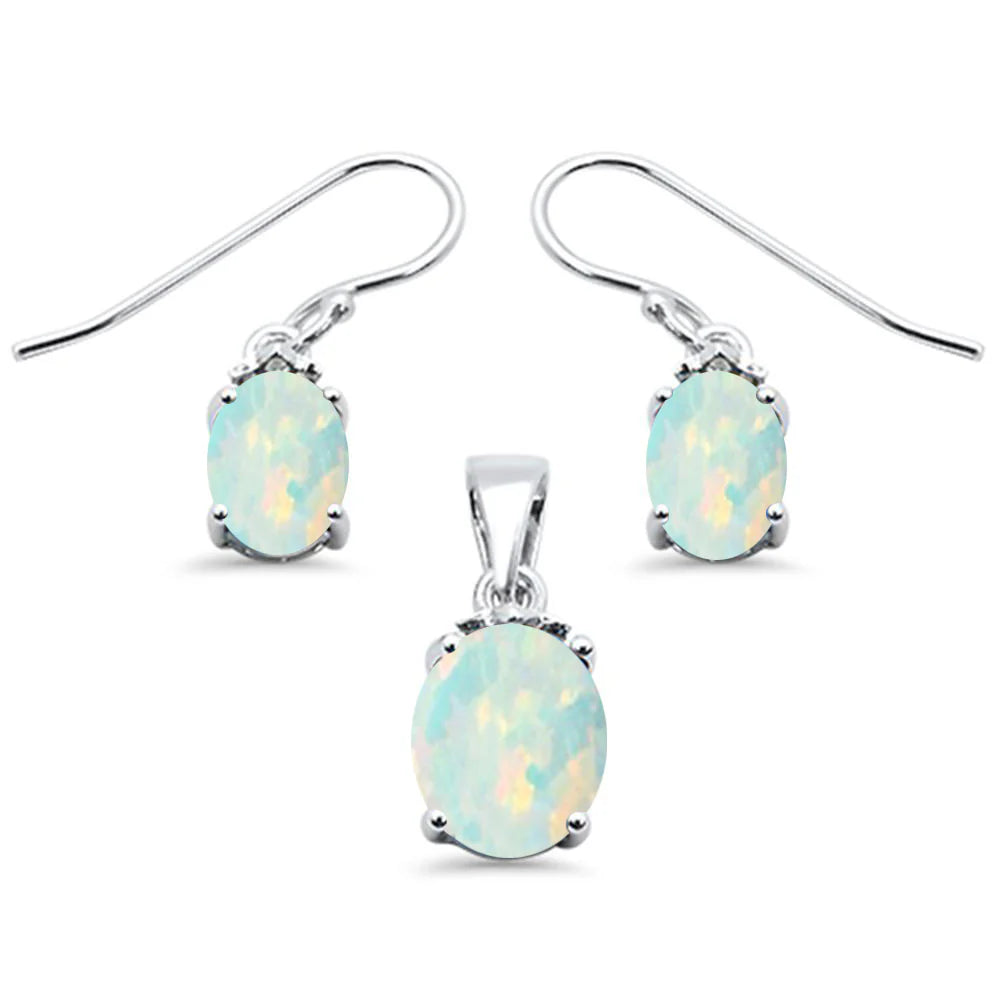 Oval White Opal .925 Sterling Silver Pendant & Earrings Set