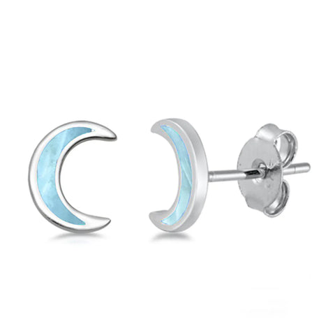 Natural Larimar Half Moon .925 Sterling Silver Earrings