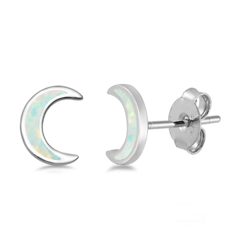 White Opal Moon .925 Sterling Silver Earrings