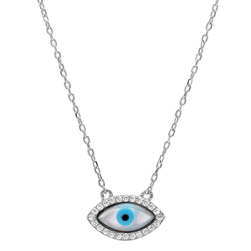 Cubic Zirconia Evil Eye .925 Sterling Silver Pendant Necklace