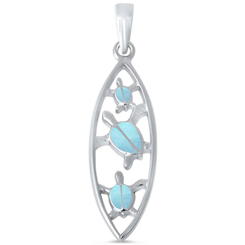 Natural Larimar Turtle .925 Sterling Silver Pendant