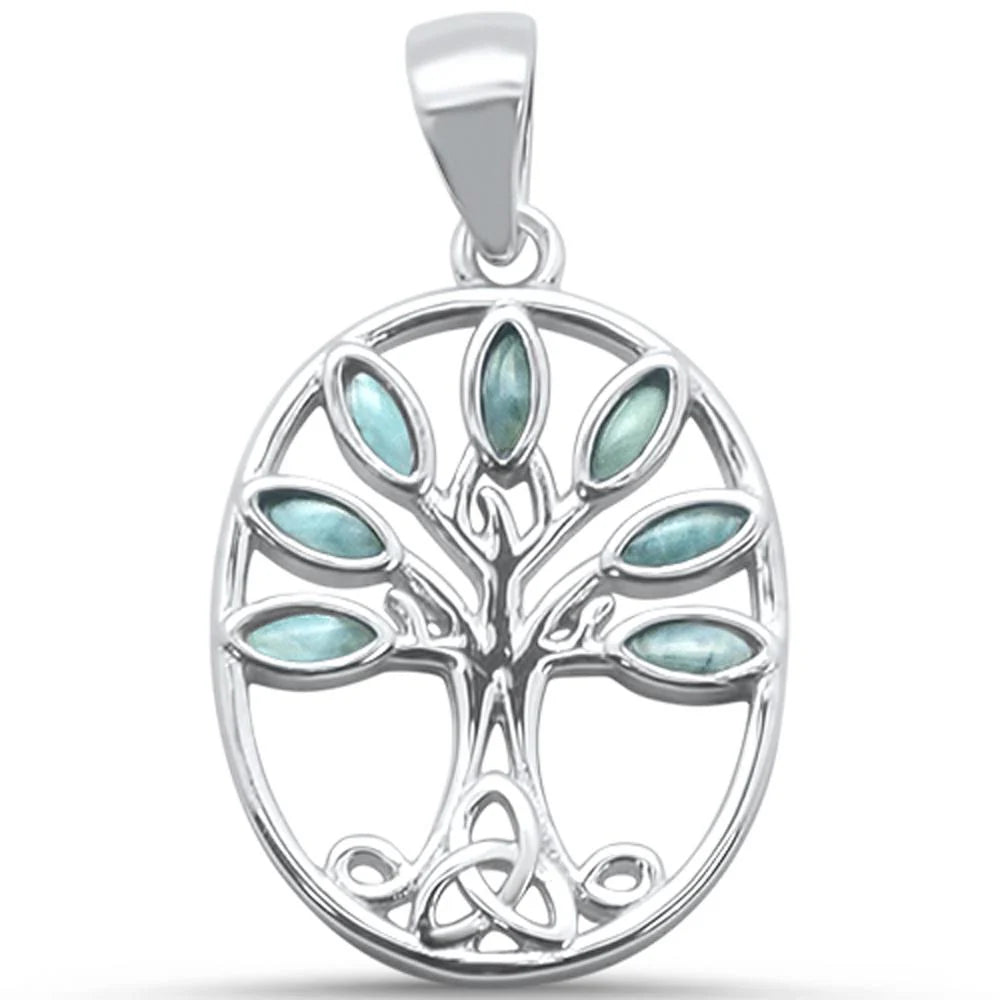 Larimar Tree Of Life Family Tree .925 Sterling Silver Charm Pendant