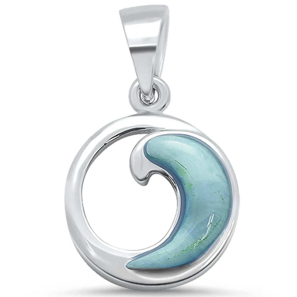 Natural Larimar Wave Deisgn .925 Sterling Silver Pendant