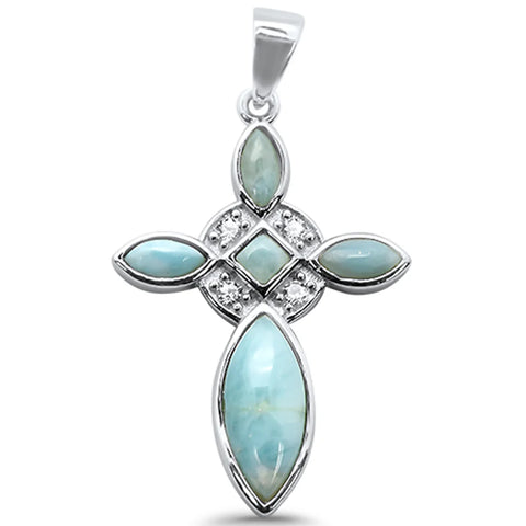 Natural Larimar Cross & Cz .925 Sterling Silver Charm Pendant