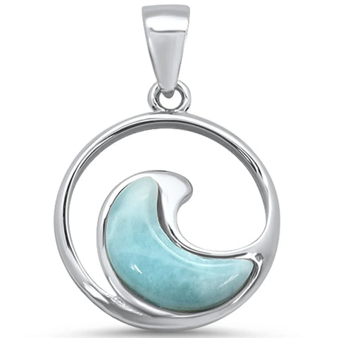 Natural Larimar Ocean Wave .925 Sterling Silver Charm Pendant