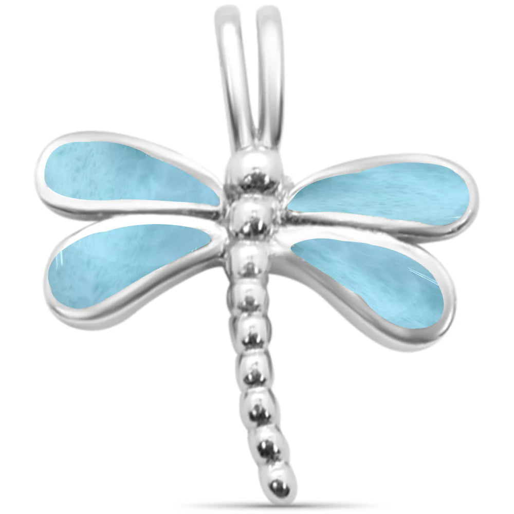 Natural Larimar Dragonfly .925 Sterling Silver Pendant