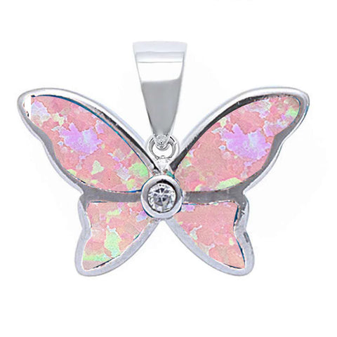 Pink Opal & Cubic Zirconia Butterfly .925 Sterling Silver Pendant