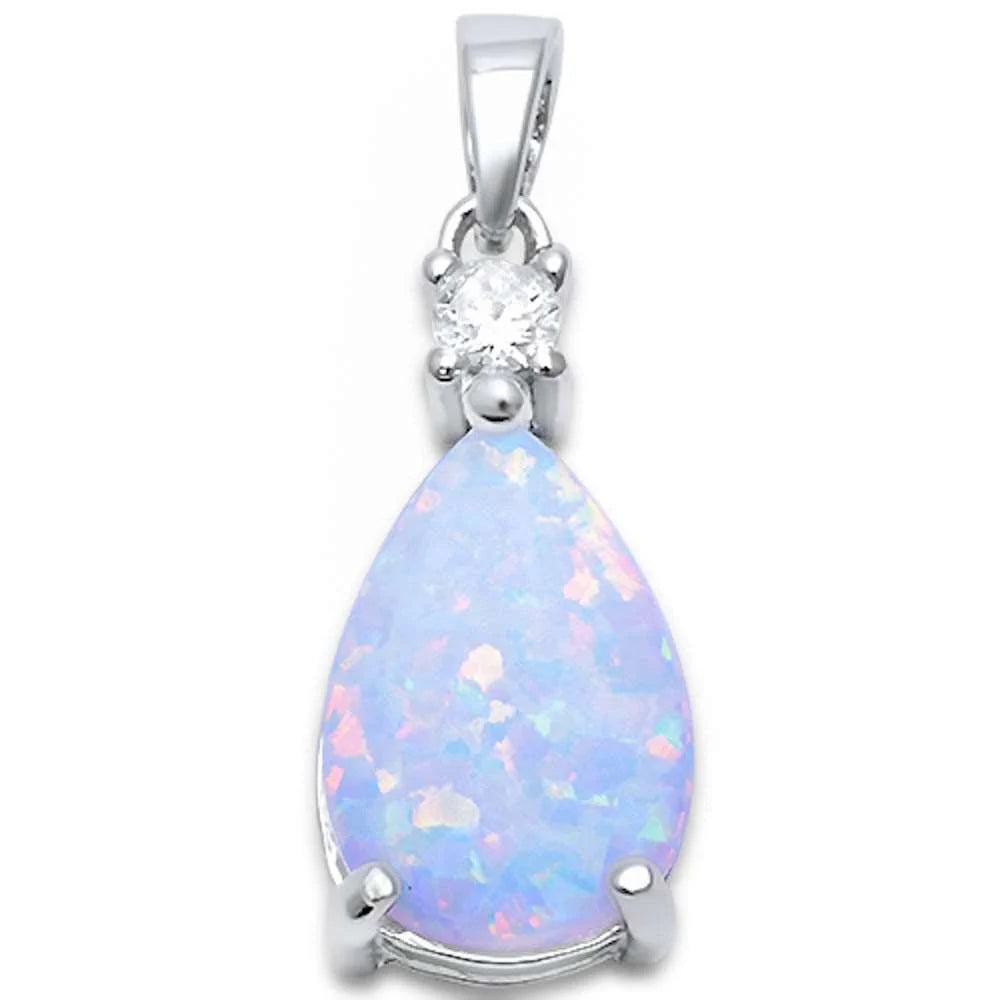 Pear Shape White Opal & Cubic Zirconia .925 Sterling Silver Pendant