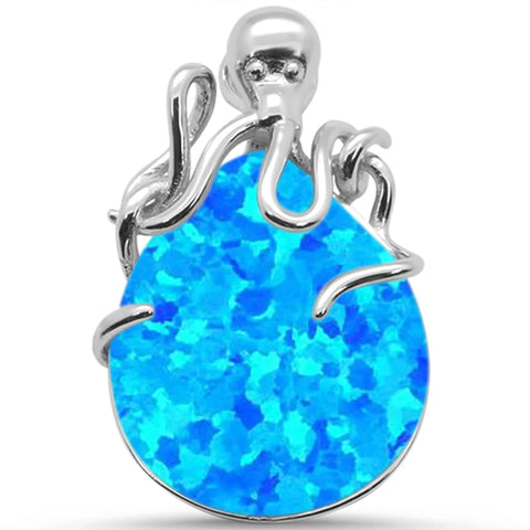 Blue Opal Octopus Oval .925 Sterling Silver Pendant