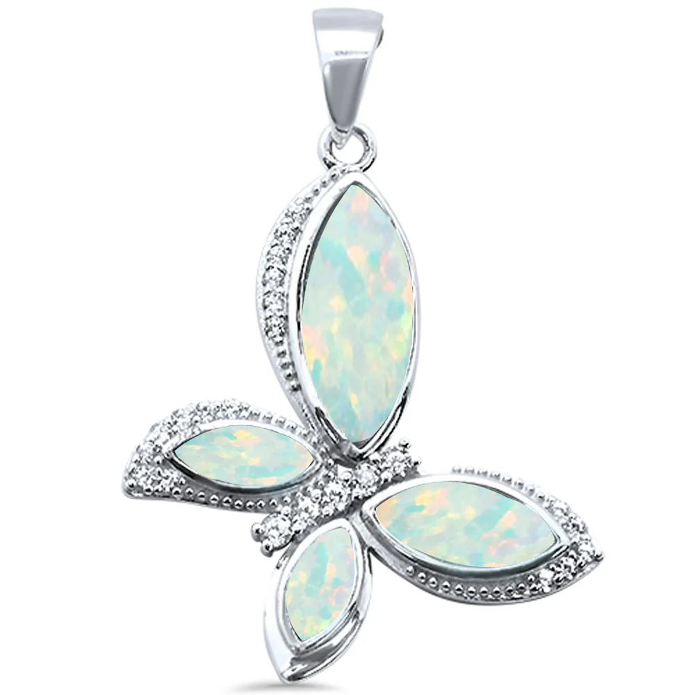 White Opal Butterfly .925 Sterling Silver Pendant