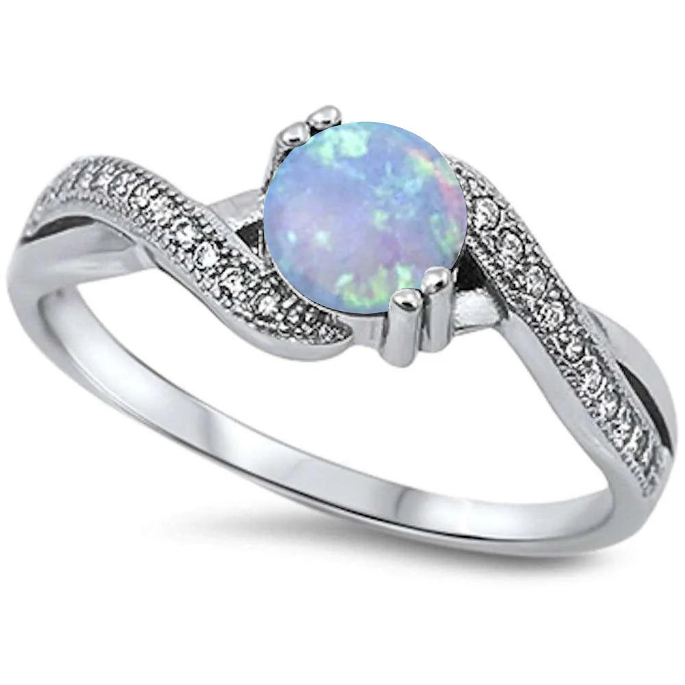 Light Blue Opal Infinity Cubic Zirconia .925 Sterling Silver Ring Sizes 4-7,10,12