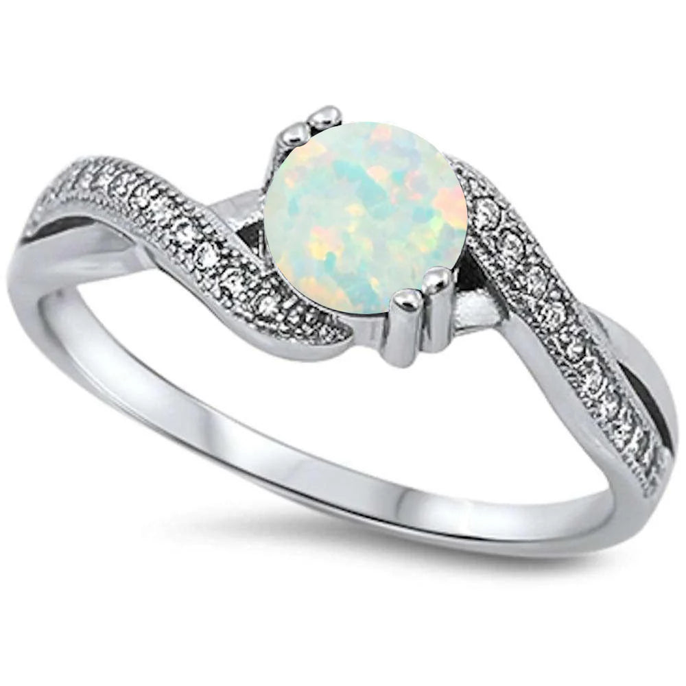 White Opal Infinity Cubic Zirconia .925 Sterling Silver Ring Size 4