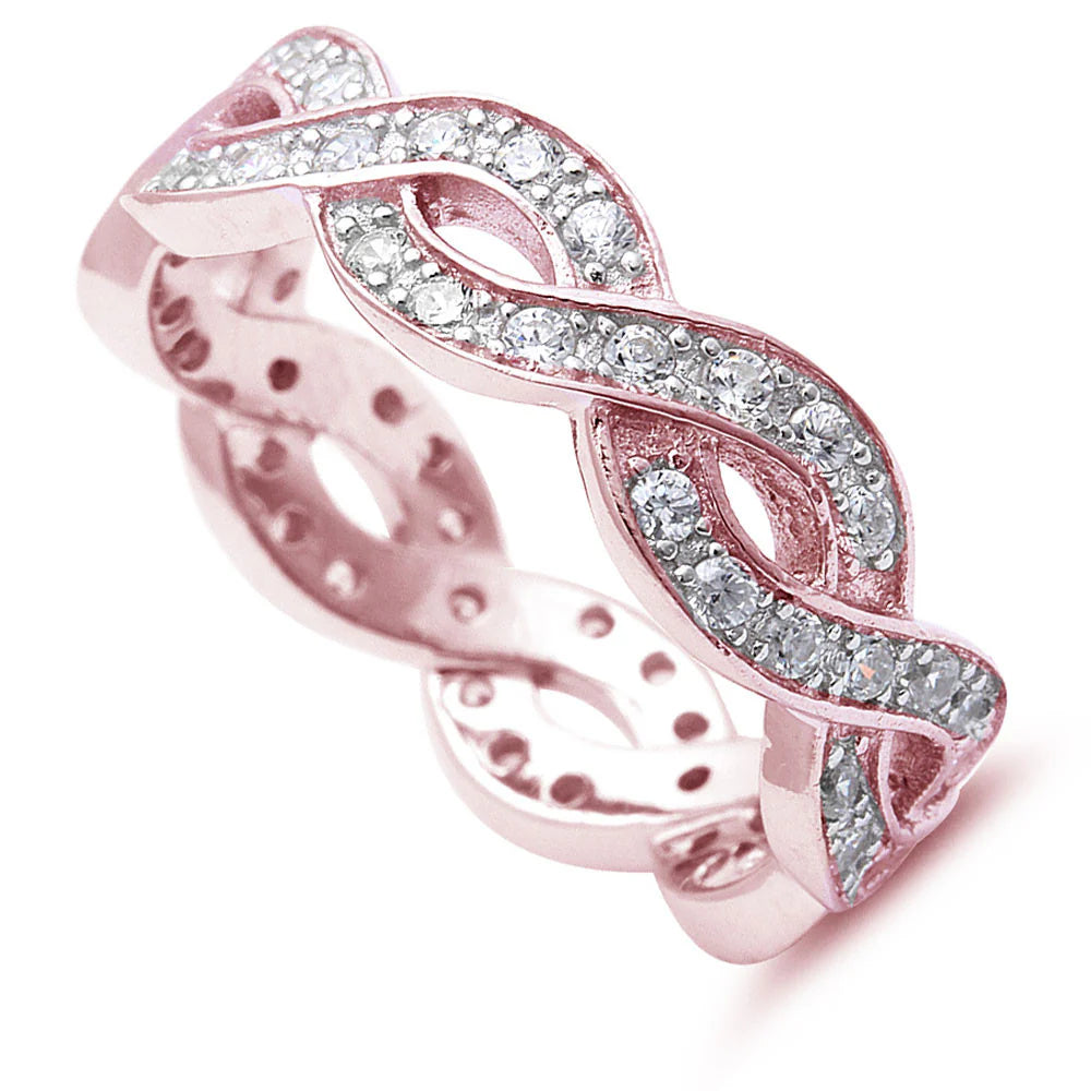 Rose Gold Plated Cz Infinity Design .925 Sterling Silver Ring