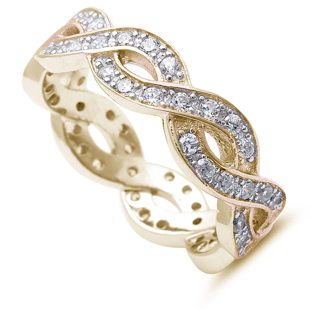 Yellow Gold Plated Cz Infinity Design .925 Sterling Silver Ring Sizes 4-12