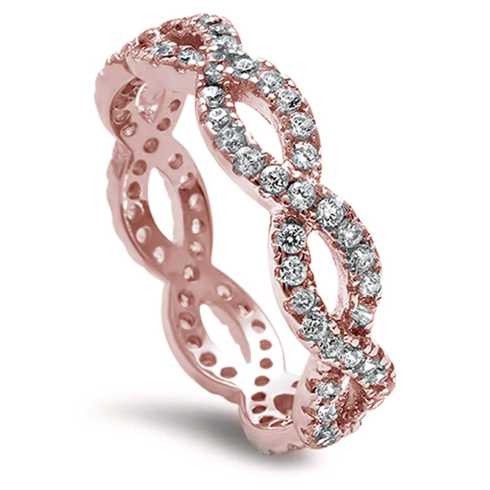 Rose Gold Plated Beautiful Cz Eternity Infinity .925 Sterling Silver Ring