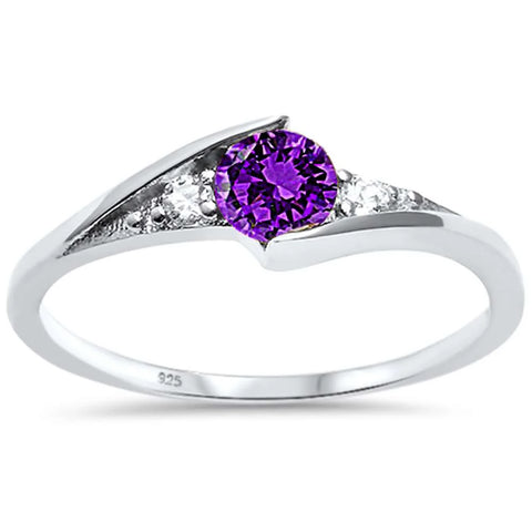 New Round Amethyst Solitaire Fashion .925 Sterling Silver Ring Sizes 3-5, 10