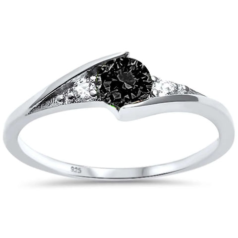 New Round Black Onyx Solitaire Fashion .925 Sterling Silver Ring Sizes 4-7