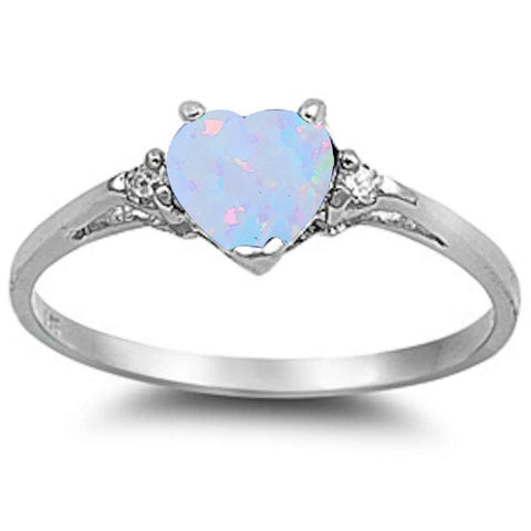 White Opal Heart & Cz .925 Sterling Silver Ring Sizes 3-12