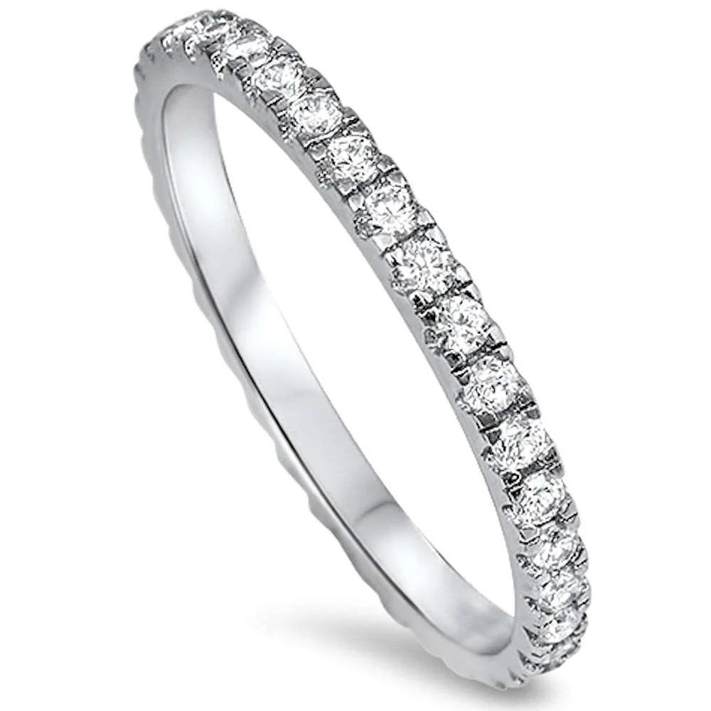 New Round Cz Eternity Style Band .925 Sterling Silver Ring Sizes 2-12