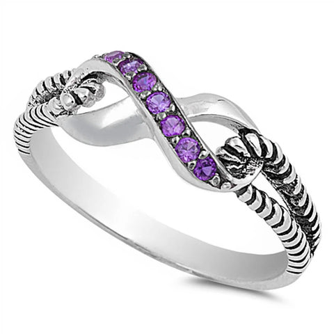 Amethyst Infinity Knot .925 Sterling Silver Ring Size 4