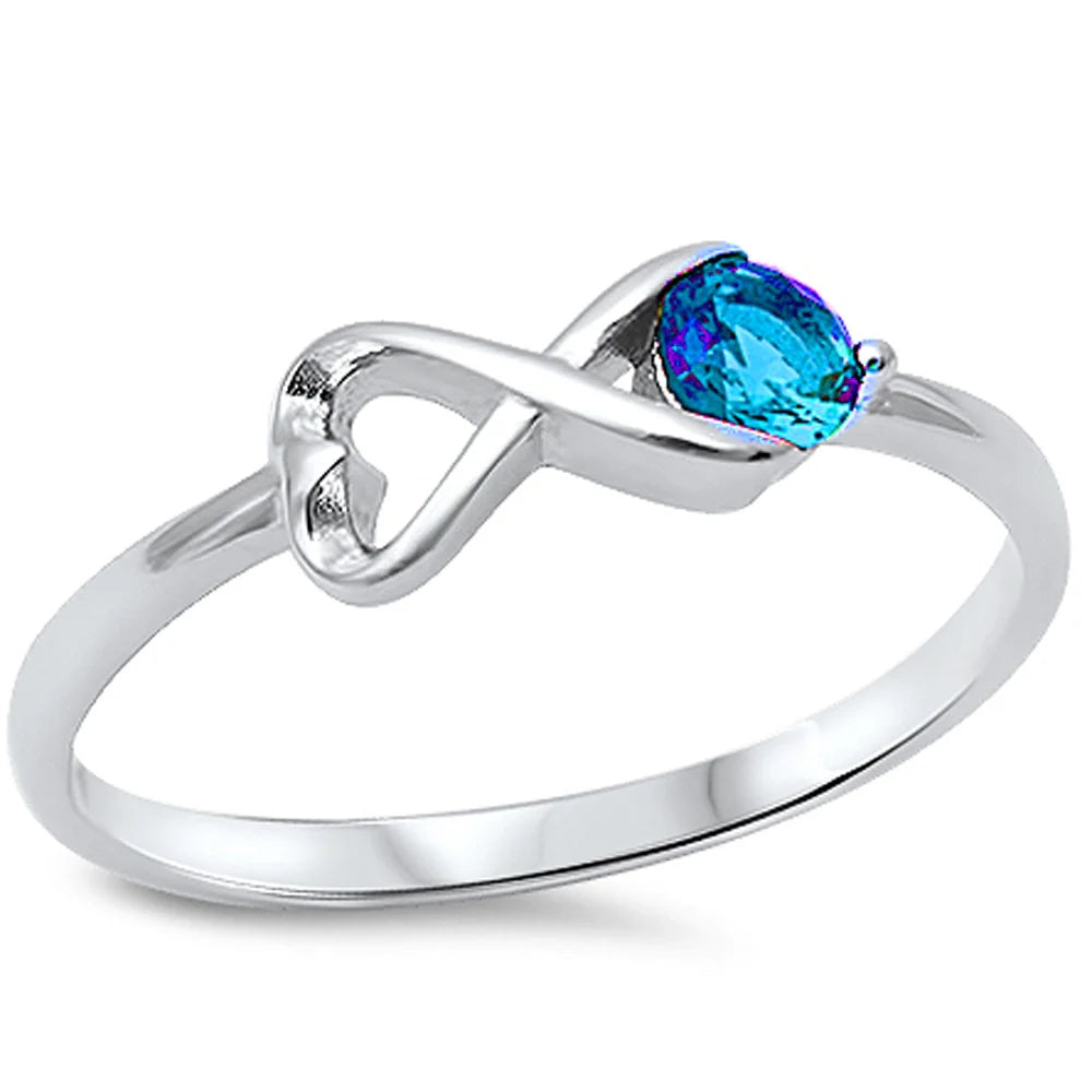 Heart Shape Infinity W/ Blue Topaz .925 Sterling Silver Ring