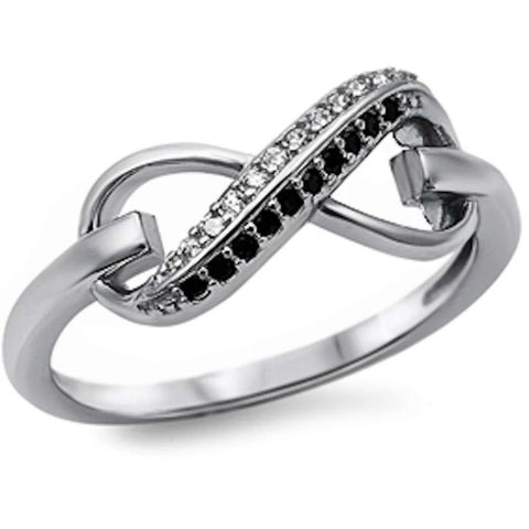 Black Onyx & Cz Infinity .925 Sterling Silver Ring Sizes 4, 5, 10