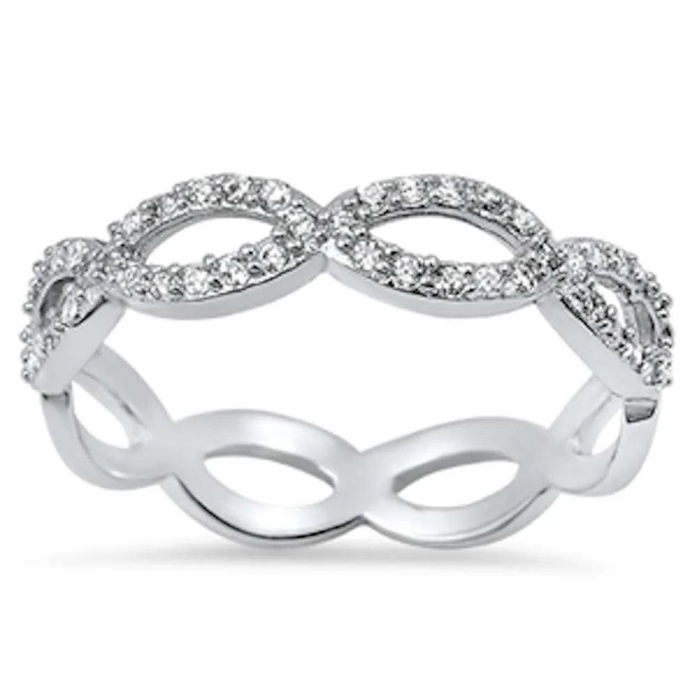 Cubic Zirconia Infinity Eternity Band .925 Sterling Silver Ring Sizes 3-5,10,12