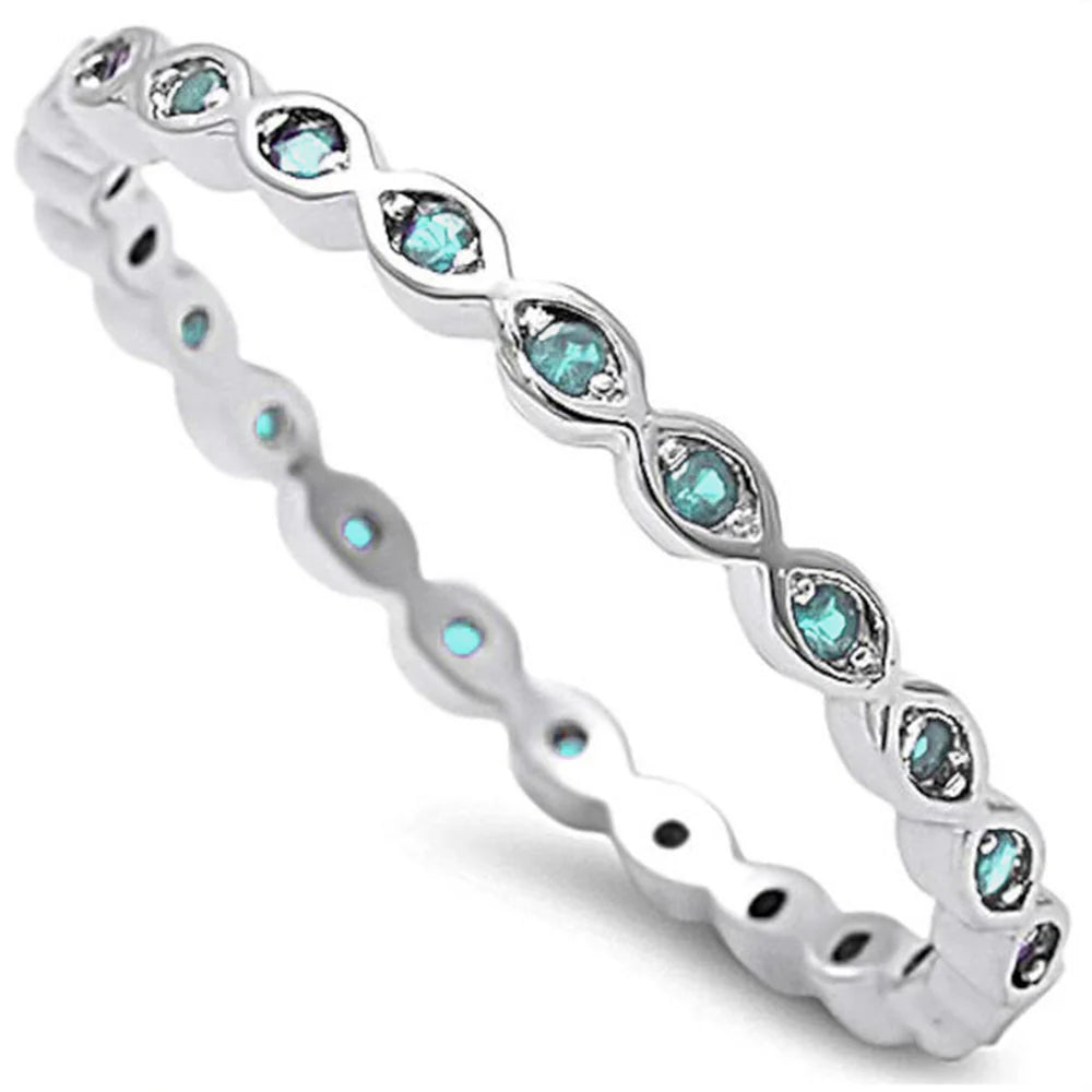 Aquamarine Eternity Band .925 Sterling Silver Ring Sizes 4-12