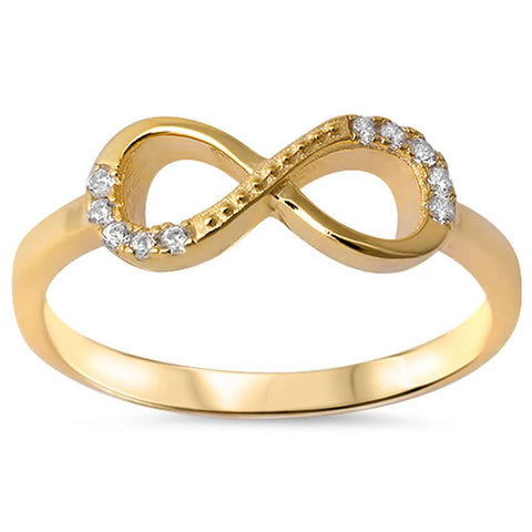 Yellow Gold Plated Cz Infinity .925 Sterling Silver Ring Sizes 4, 5