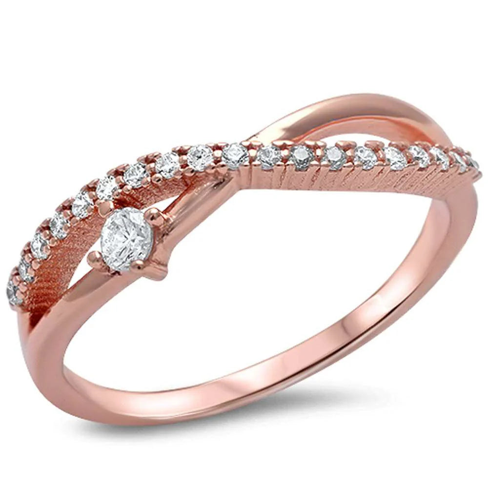 Rose Gold Plated Cz Infinity .925 Sterling Silver Ring Sizes 4-10