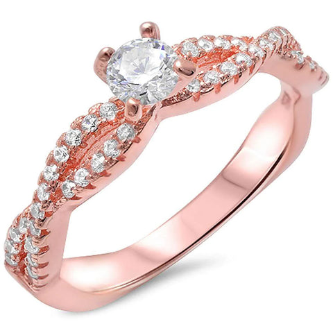 Rose Gold Plated Solitaire Cz Infinity Band .925 Sterling Silver Ring