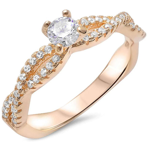 Yellow Gold Solitaire Cz Infinity Band .925 Sterling Silver Ring