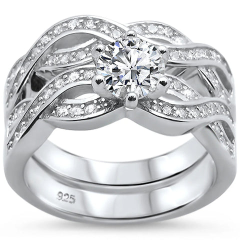 Round Infinity Twisted Band Engagement .925 Sterling Silver Ring Set