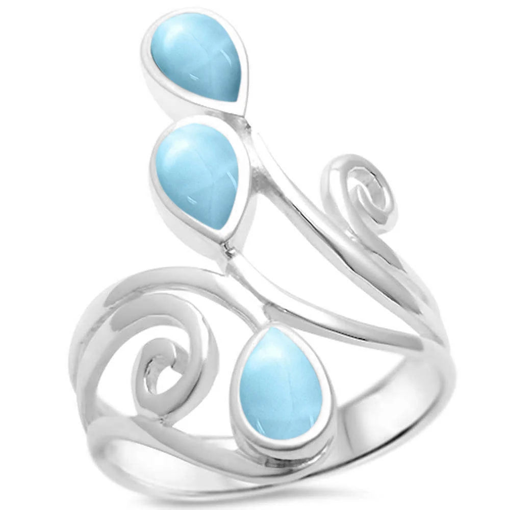 Natural Larimar Wrap Around Spiral .925 Sterling Silver Ring Sizes 4-9