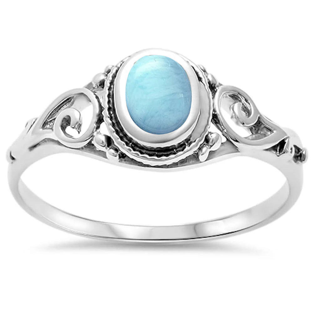 Natural Larimar Filigree .925 Sterling Silver Ring Sizes 5-10