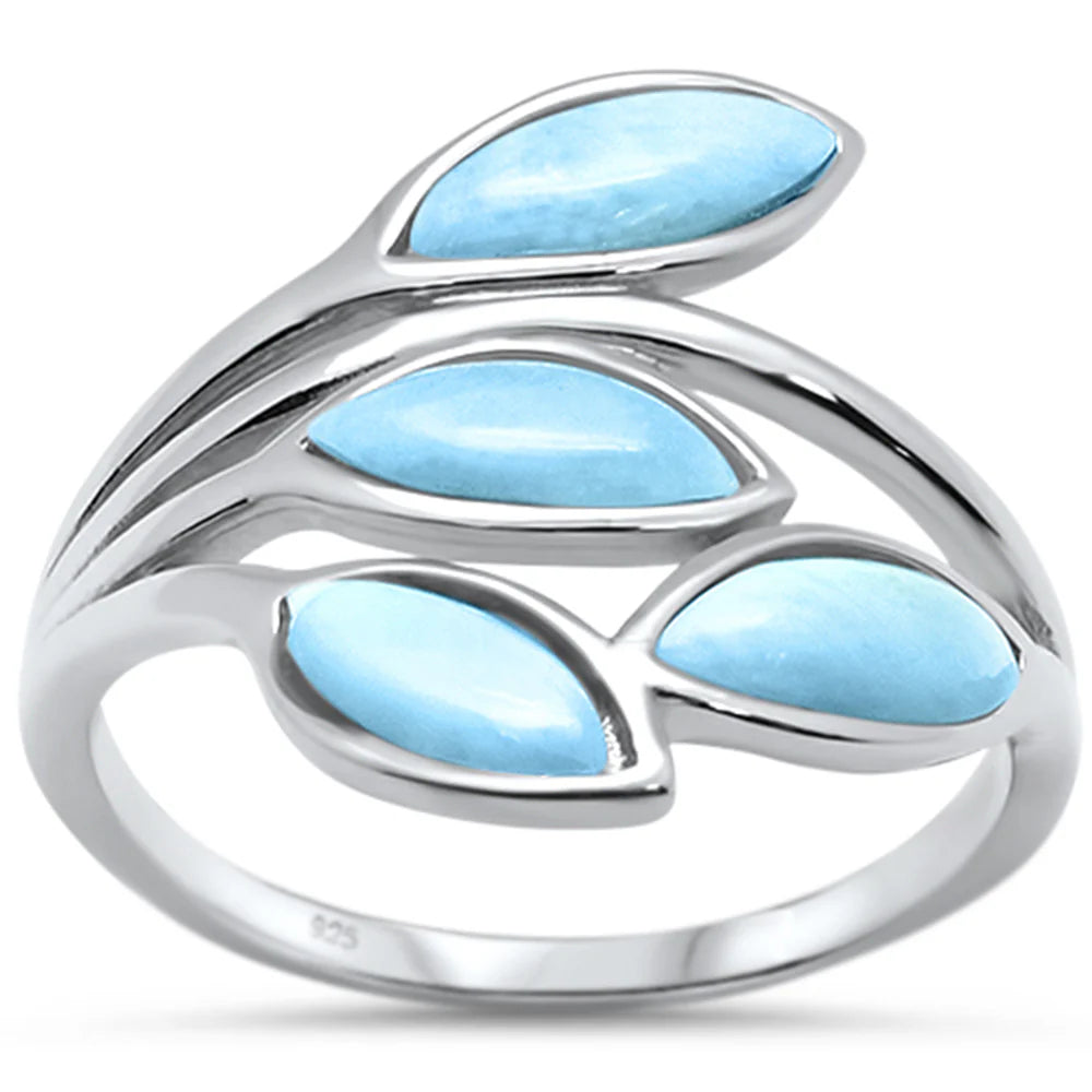 Natural Larimar Olive Branch Tree Leaf .925 Sterling Silver Ring Sizes 5-10