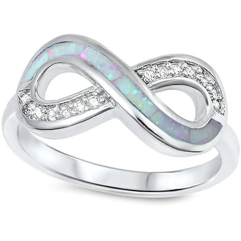 White Opal & Cz Infinity .925 Sterling Silver Ring Sizes 5-6