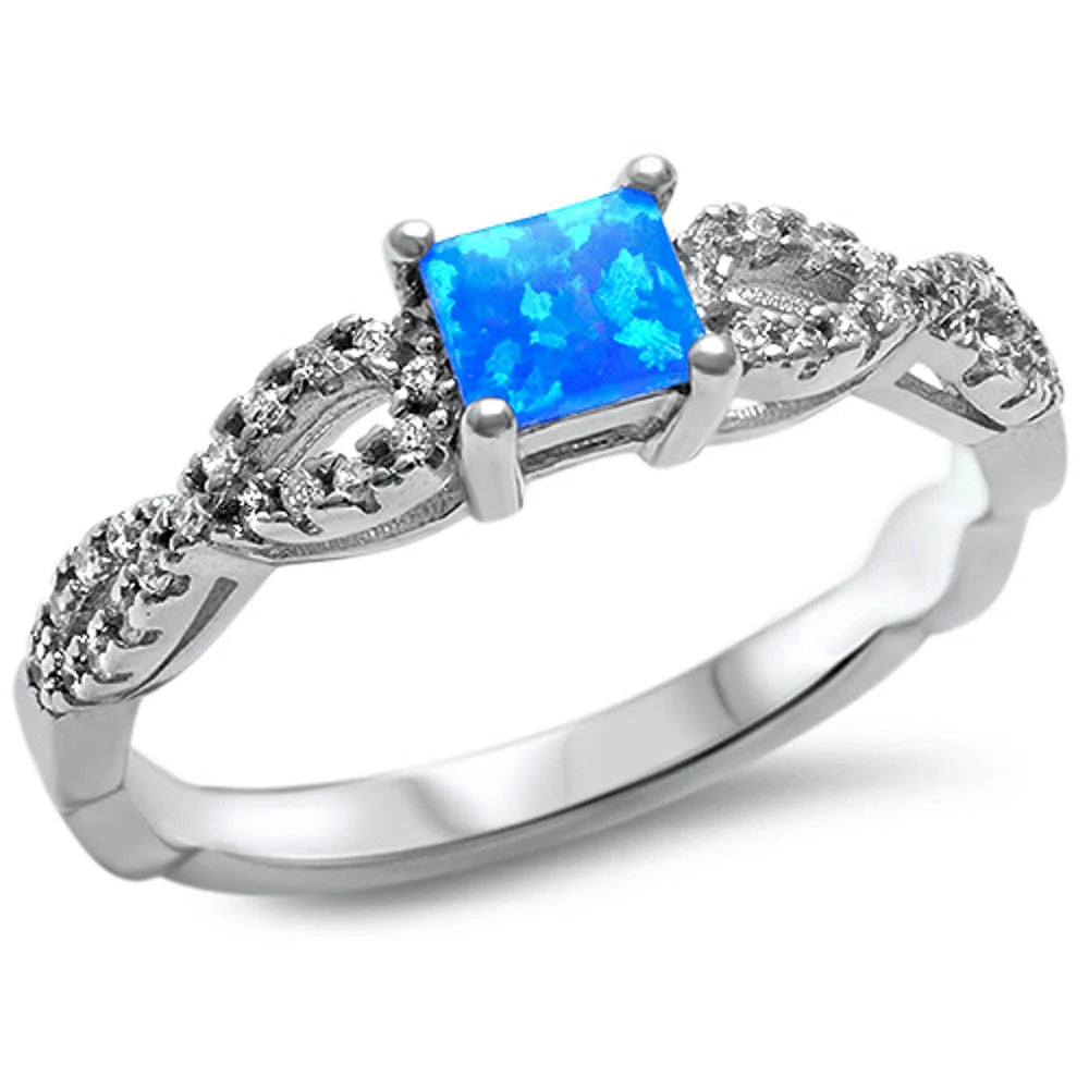 Blue Opal & Cz Infinity Style .925 Sterling Silver Ring