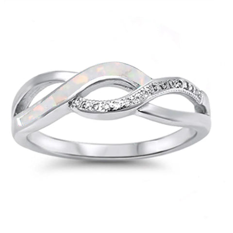 White Opal & Cz Infinity Style .925 Sterling Silver Ring Sizes 4-12