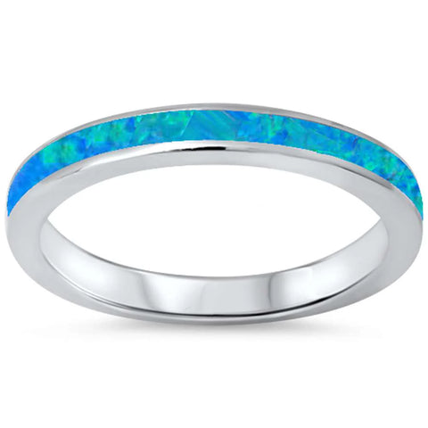 Blue Opal Band .925 Sterling Silver Ring Sizes 4-12