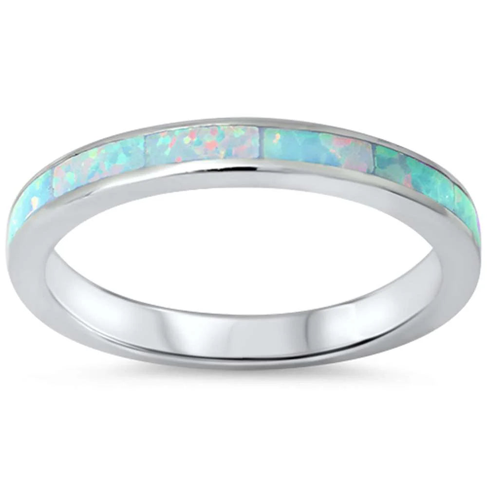 White Opal Band .925 Sterling Silver Ring Sizes 4-12