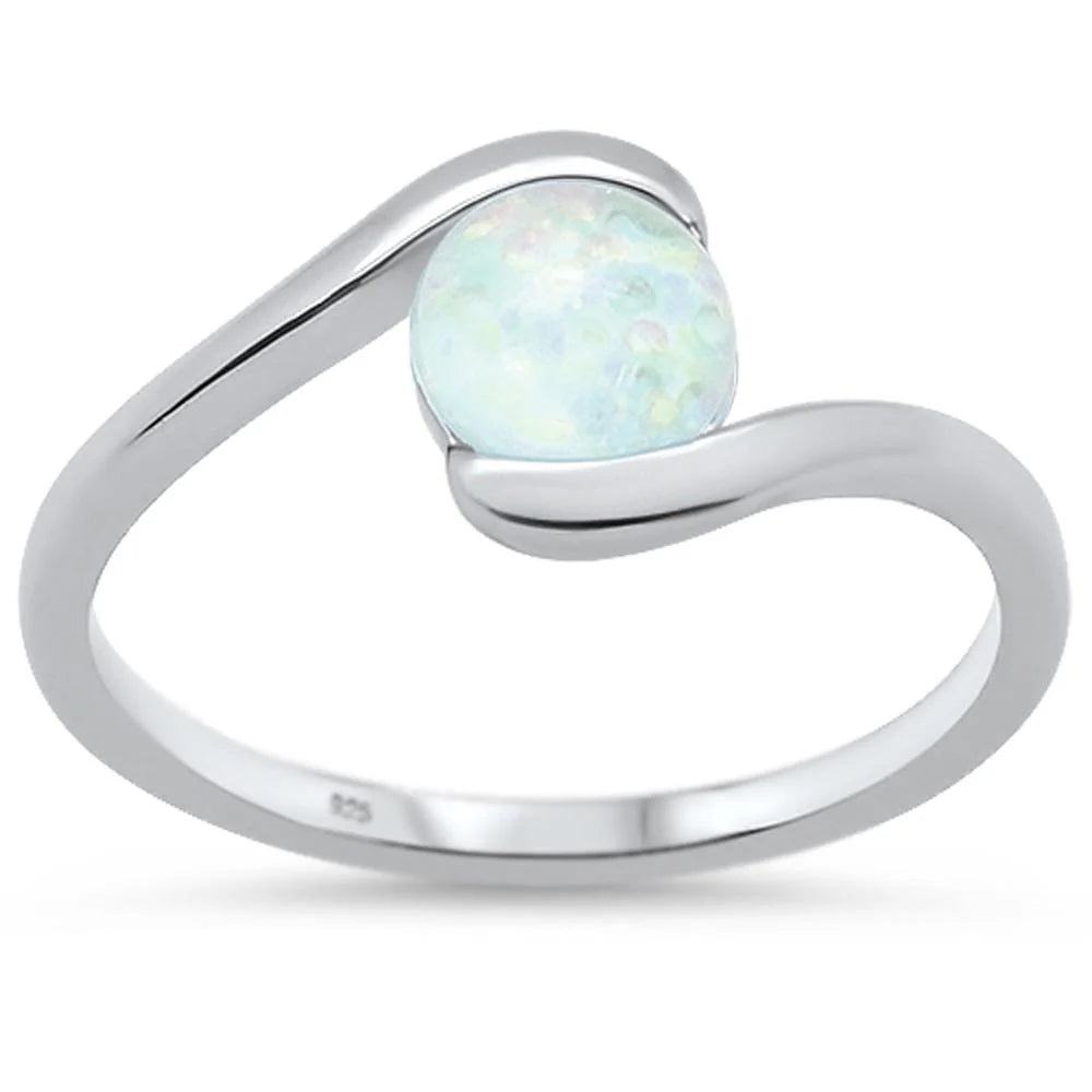 Round White Opal .925 Sterling Silver Ring Sizes 5-10