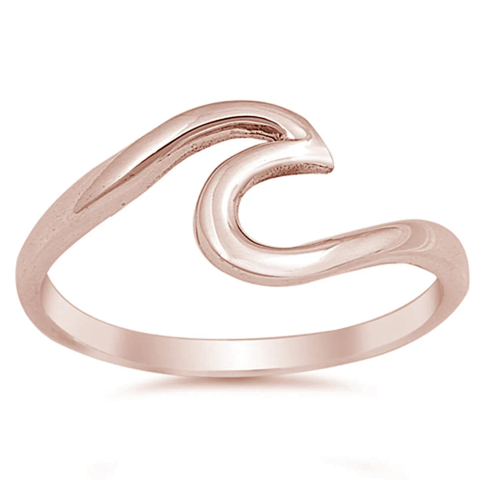 Rose Gold Plated Wave Design .925 Sterling Silver Ring Sizes 3-12