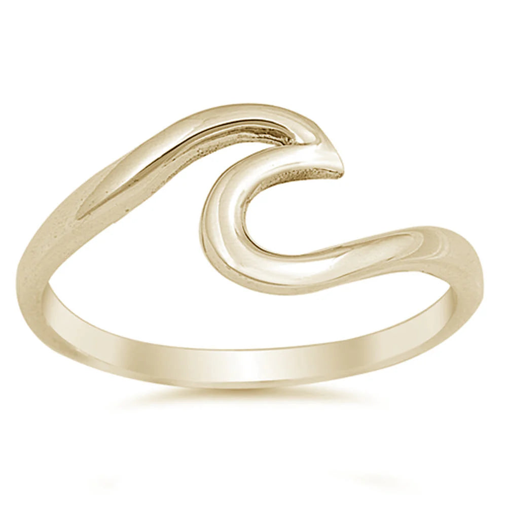 Yellow Gold Plated Wave Design .925 Sterling Silver Ring Sizes 3-11