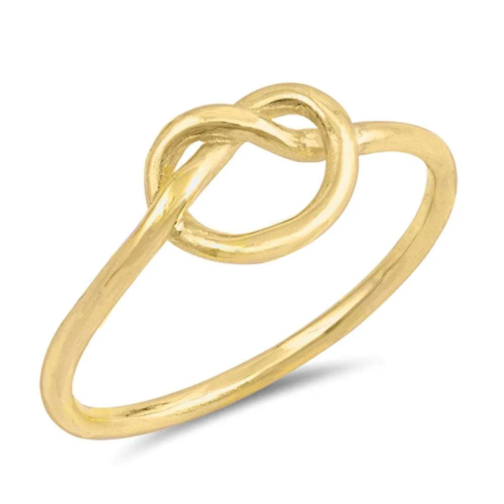 Yellow Gold Plated Love Heart Infinity Knot .925 Sterling Silver Ring Size 3-12