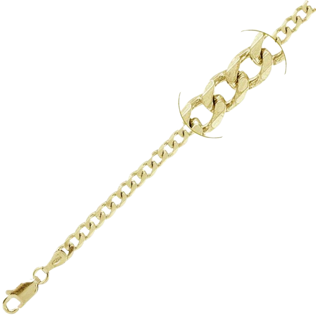 080-3MM Yellow Gold Plated Curb Chain Sterling Silver Made In Italy Available In 7"-30" Inches