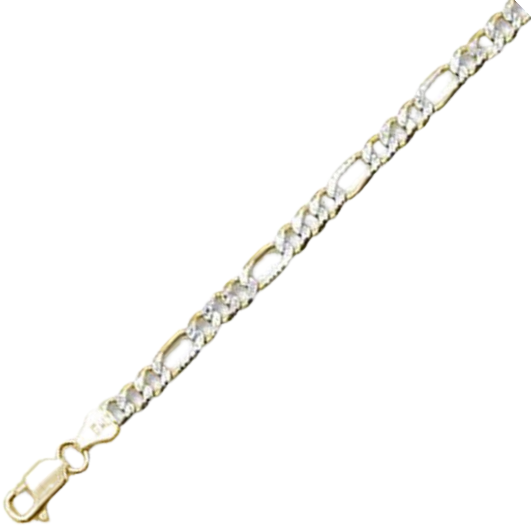 120-5MM Yellow Gold Plated Pave Figaro Chain .925 Solid Sterling Silver Available In 7"- 26" Inches