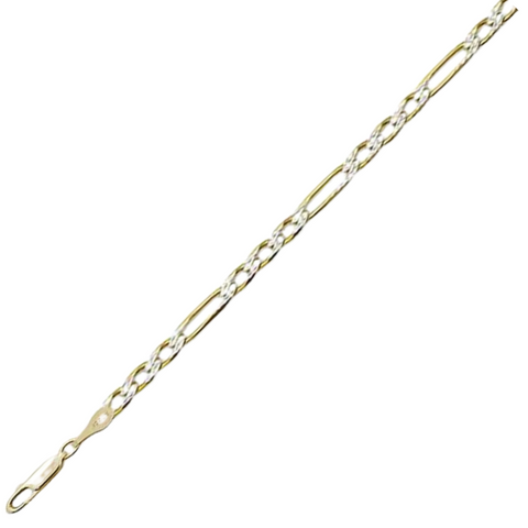 080-3MM Yellow Gold Plated Pave Figaro Chain .925 Solid Sterling Silver Available In 7"- 30" Inches