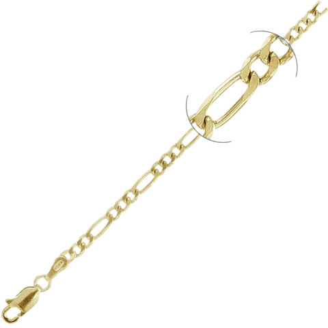 080-3MM Yellow Gold Plated Figaro Chain .925 Solid Sterling Silver Available In 7"-30" Inches