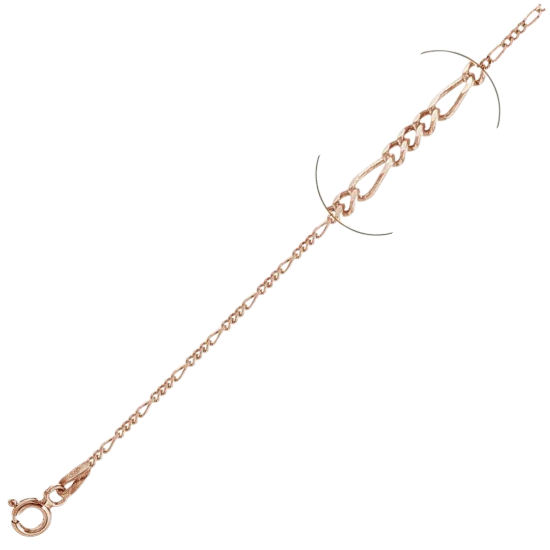 040-1.5MM Rose Gold Plated Figaro Chain .925 Solid Sterling Silver Available In 16"- 22" Inches